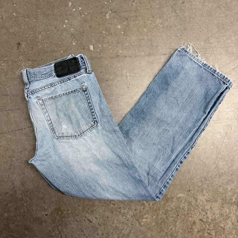 Marc Anthony Mens Slim Fit Distressed Light Wash Jeans 32x32‎ Cotton Frayed Hem